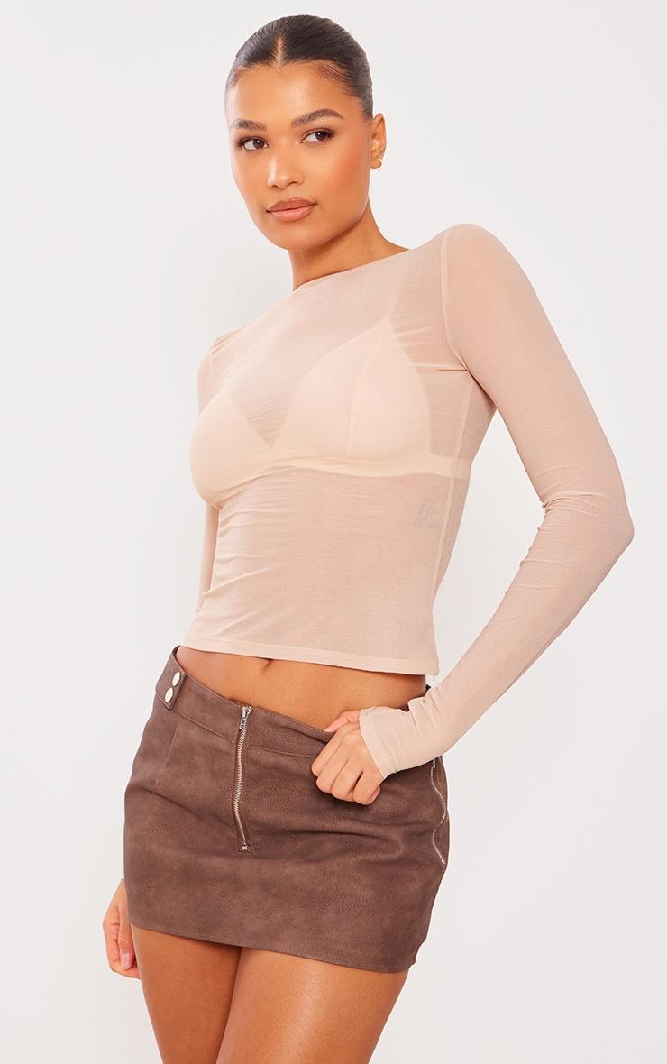 Stone Mesh Scoop Back Long Sleeve Crop Top Product Image