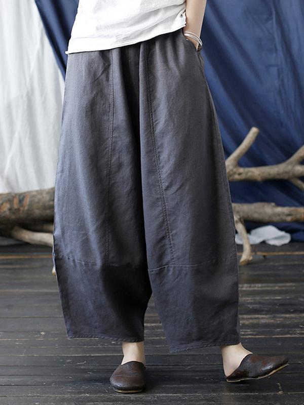 Simple Solid Color Elasticity Waisted Wide Leg Pants Product Image