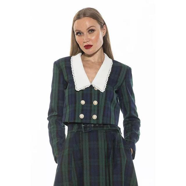 Womens ALEXIA ADMOR Aurelia Drop Lace Collar Cropped Plaid Jacket Product Image