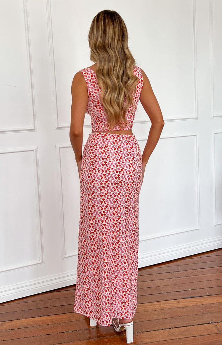 Dahlia Pink And Red Speckled Maxi Skirt Product Image