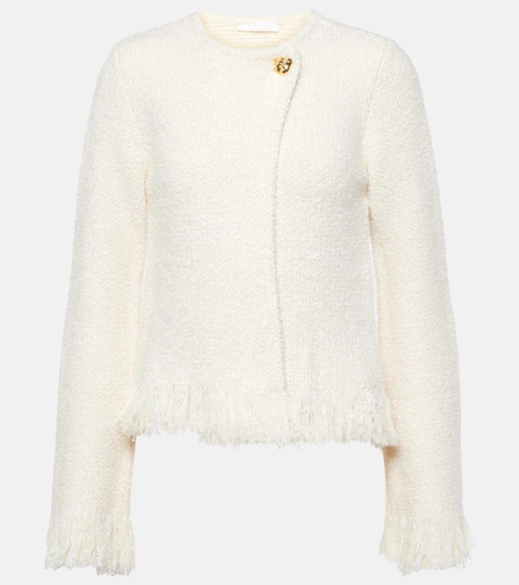 Cropped Bouclé Cashmere Blend Jacket In White product image