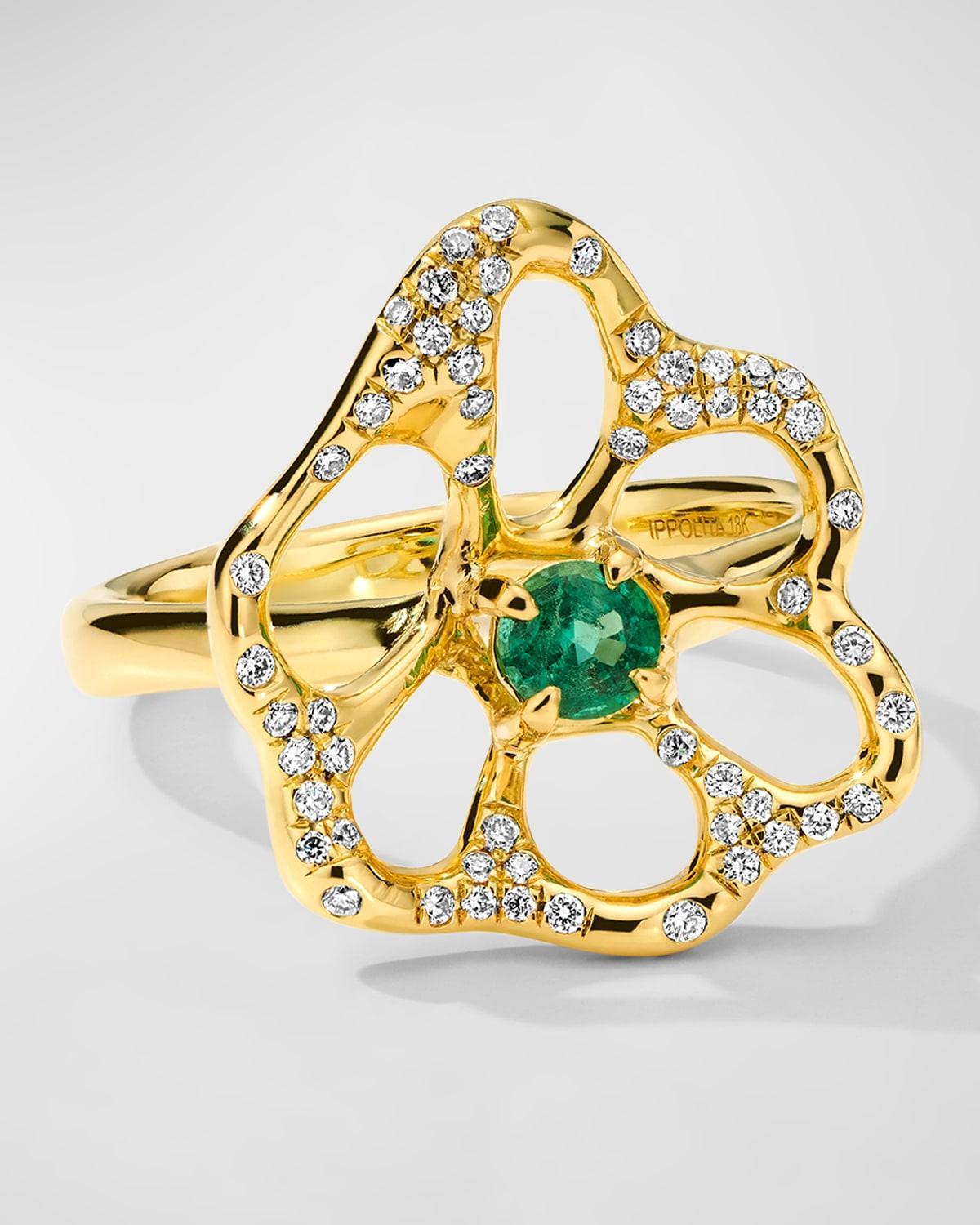 Womens Stardust 18K Yellow Gold, Emerald & 0.21 TCW Diamond Medium Flower Ring Product Image