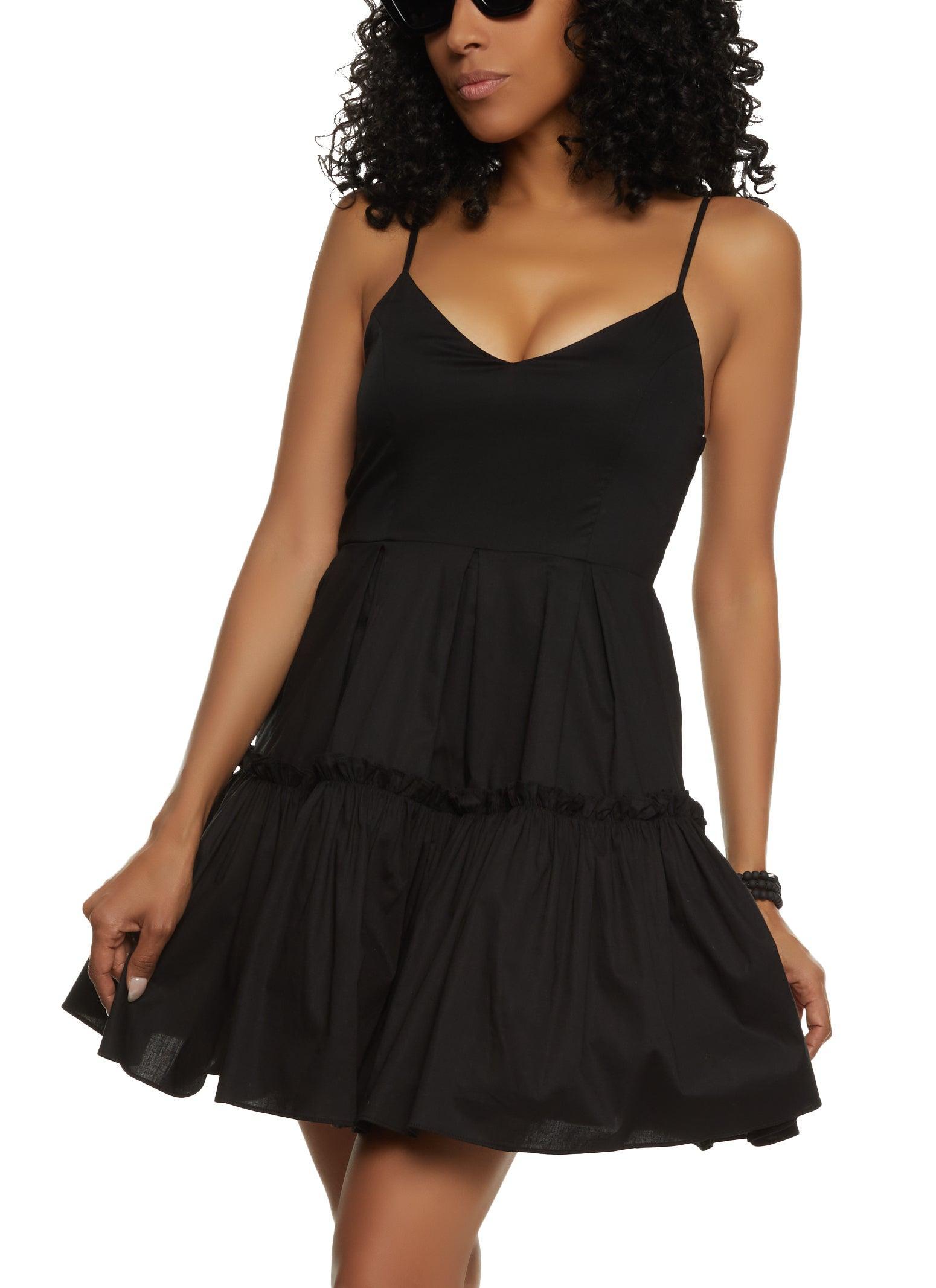 Womens Poplin Tiered Tulle Mini Skater Dress Product Image