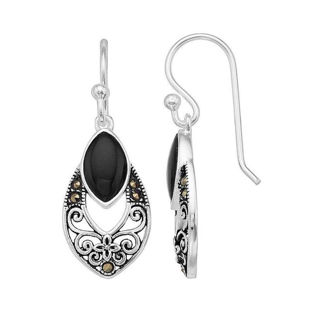 Tori Hill Sterling Silver Marcasaite & Onyx Drop Earrings, Womens Product Image