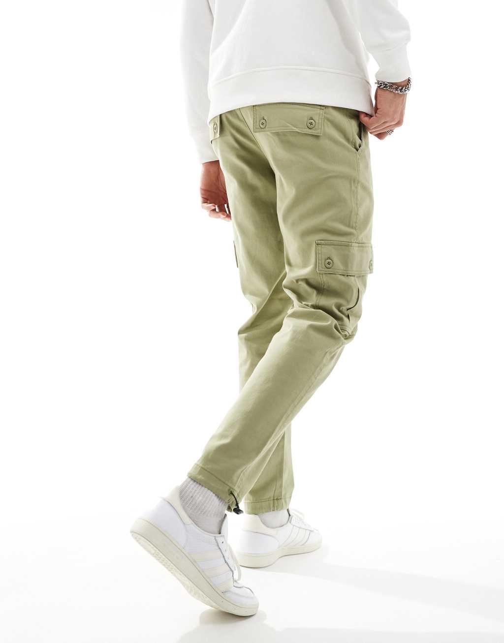 ASOS DESIGN tapered cargo pants in sage green Product Image