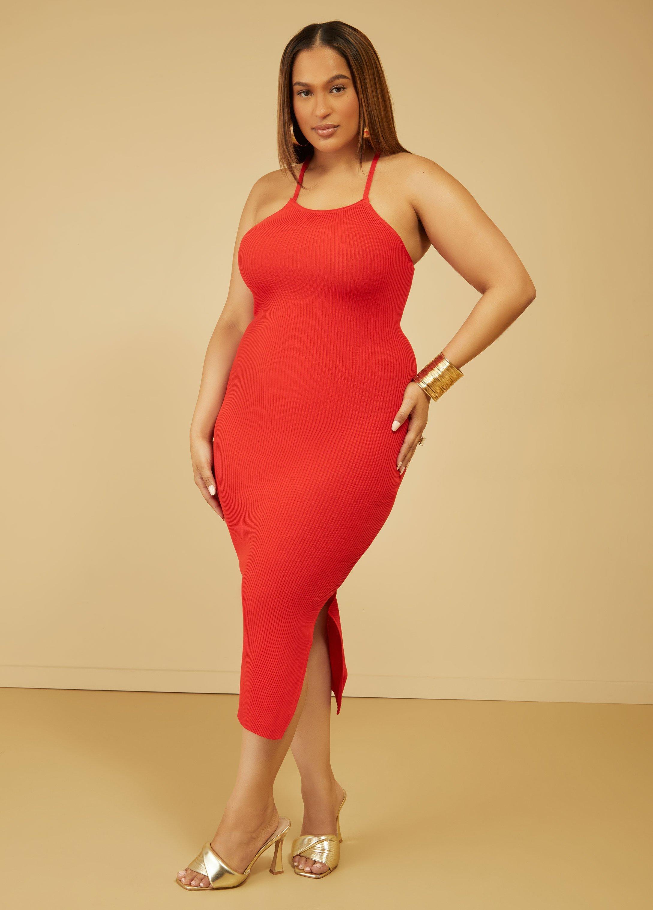 Plus Size Crisscross Midi Bodycon Dress Ashley Stewart Product Image