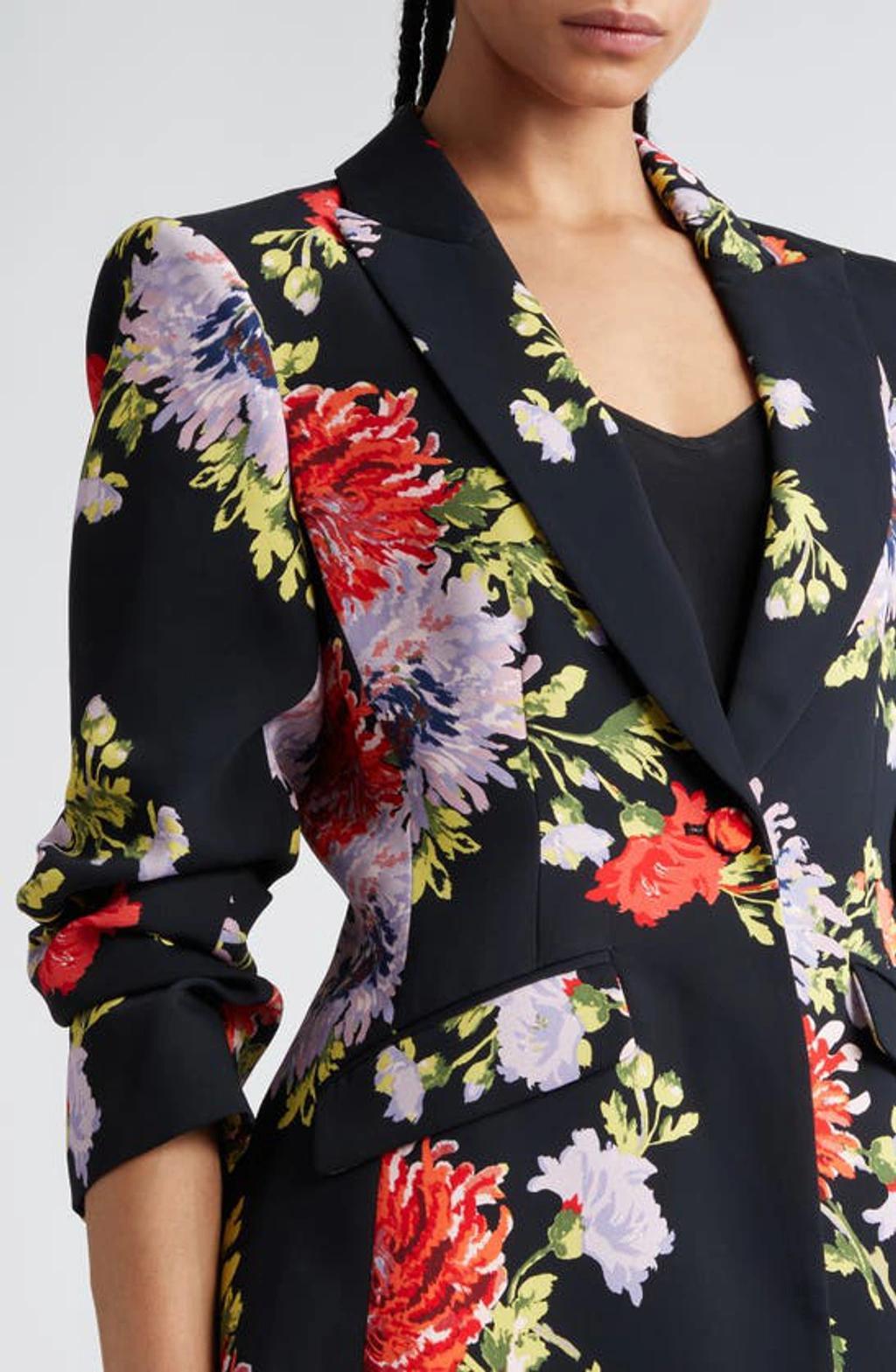 Floral-print Single-breasted Blazer In Black Multi Product Image