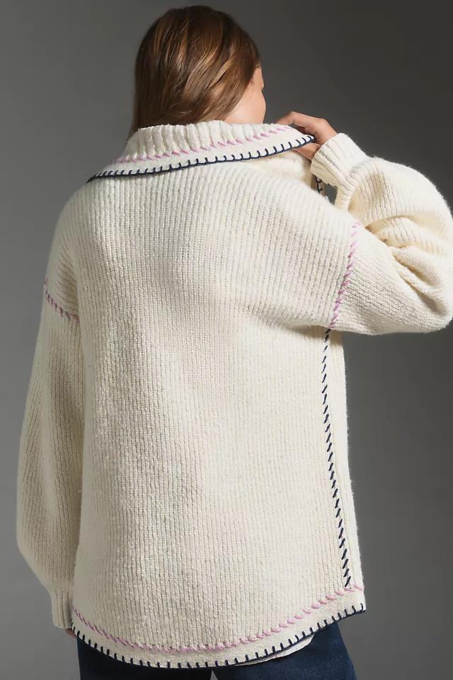 Maeve Collared Whipstitch Open Cardigan Sweater Product Image