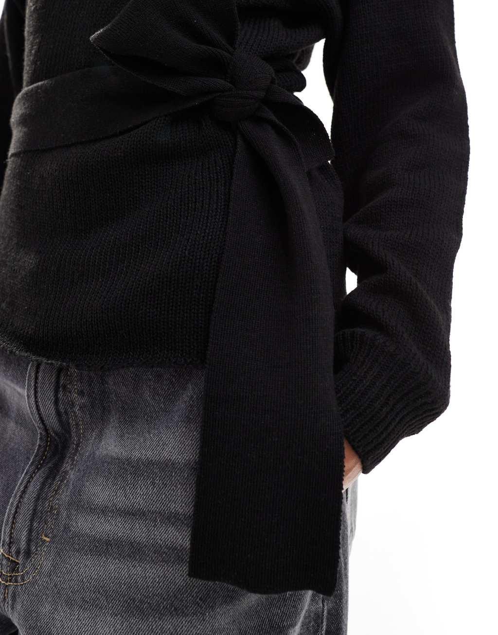 Glamorous wrap front sweater in black knit Product Image