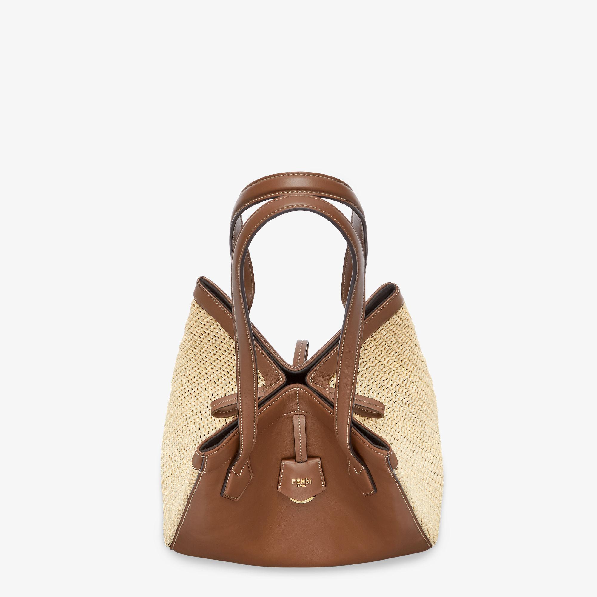 Fendi Origami MediumTransformable bag in brown leather and macramé raffia Product Image