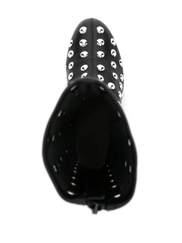 Studded Almond Toe Leather Ankle Boots In Negro Product Image