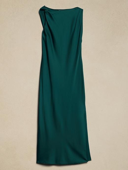 Satin Twist-Shoulder Maxi Dress Product Image