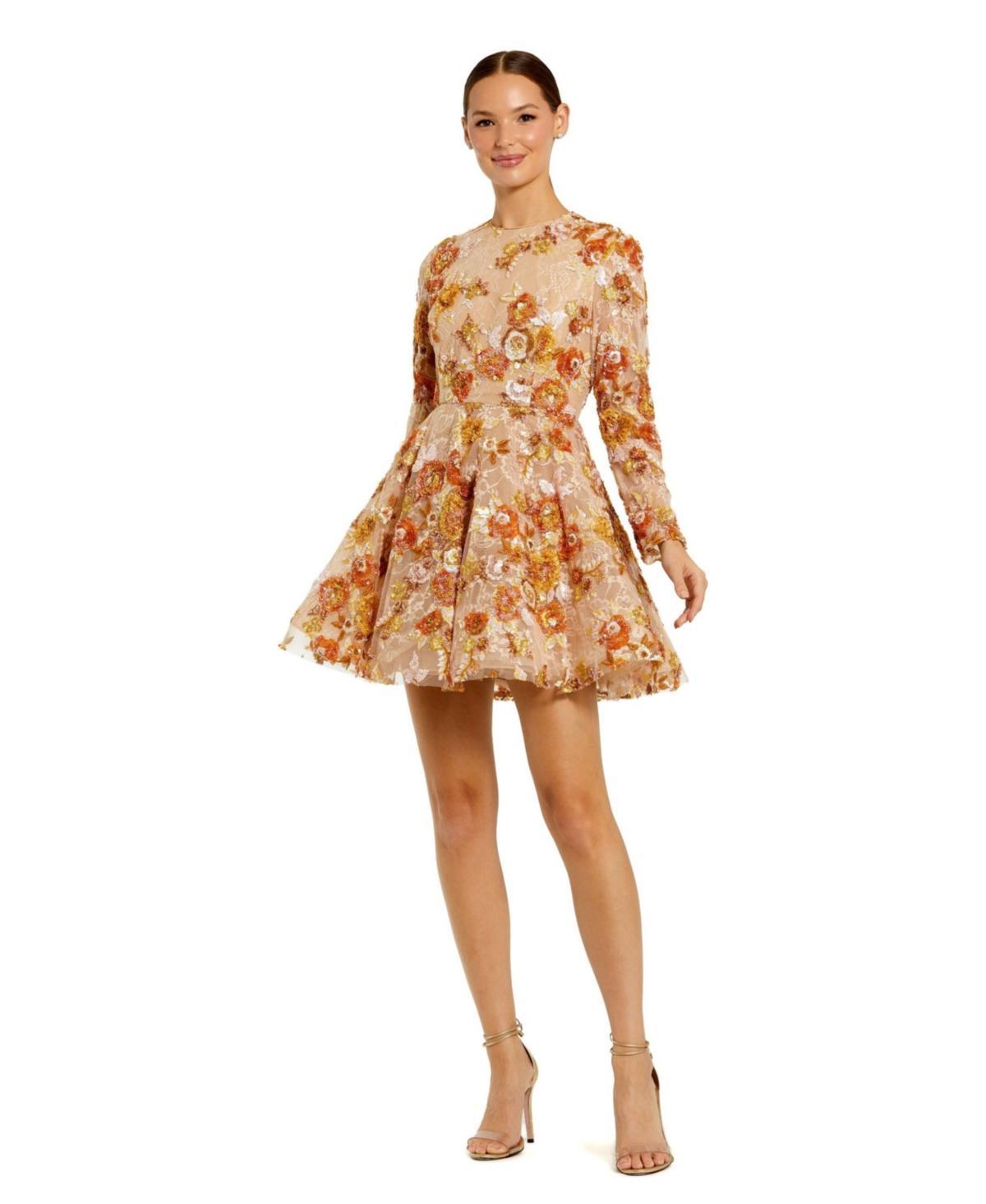 Womens Floral-Sequined Fit & Flare Minidress Product Image