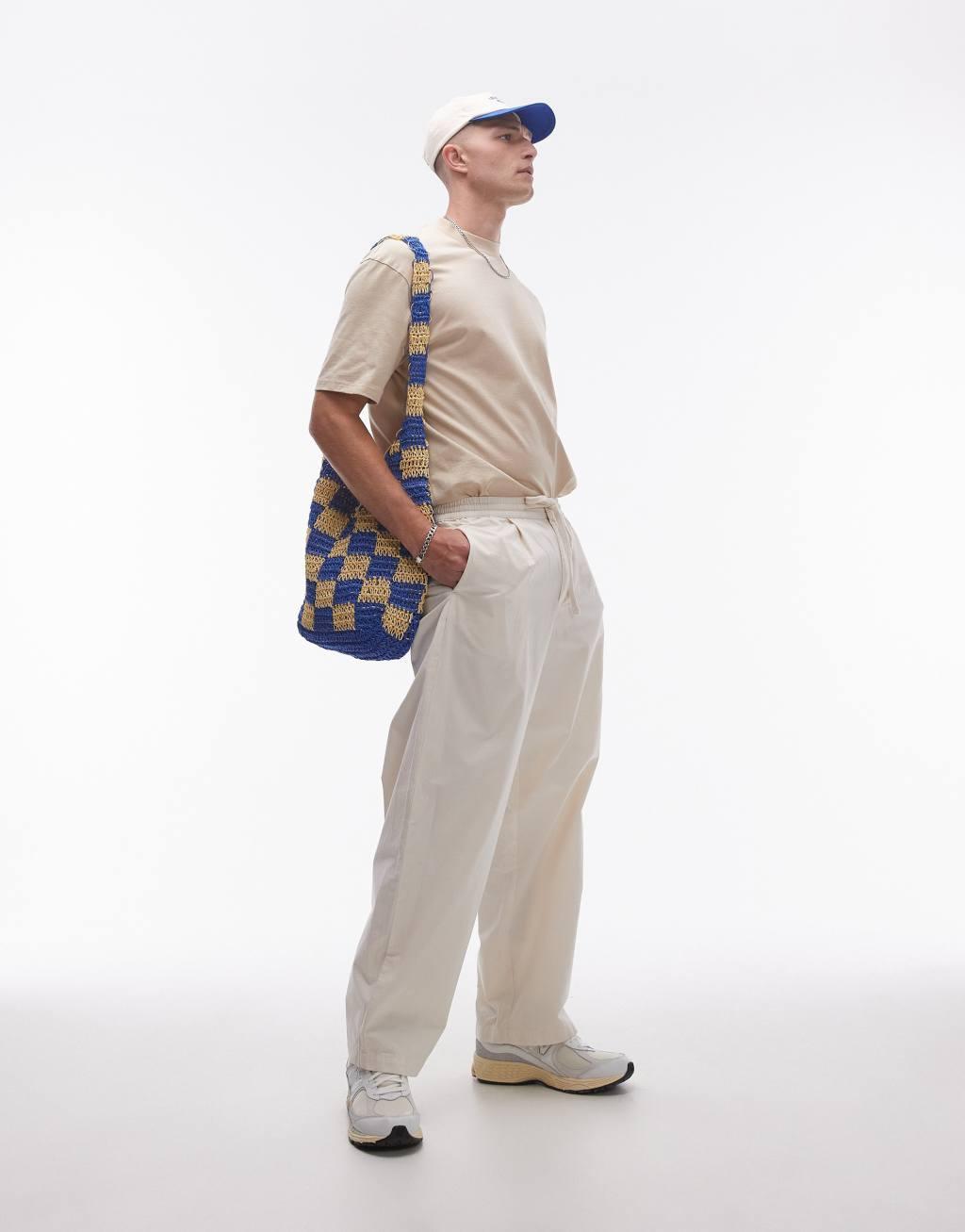 Topman wide leg pants in ecru Product Image