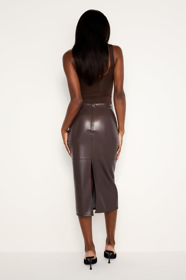 FAUX LEATHER MIDI SKIRT | BARK003 Product Image