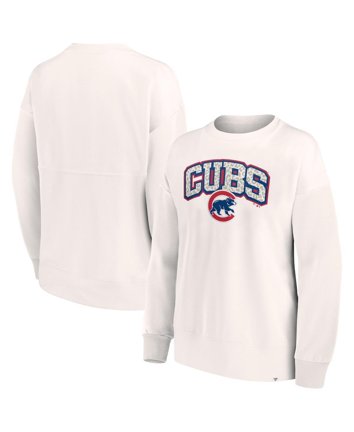 Womens Fanatics Cream Chicago Cubs Leopard Pullover Sweatshirt Product Image