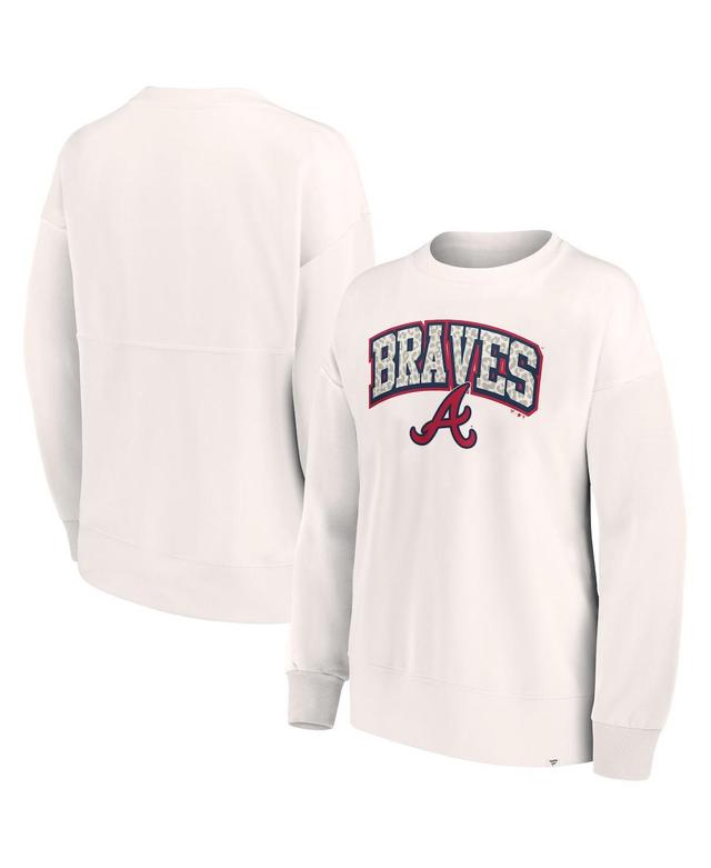 Womens Fanatics Cream Atlanta Braves Leopard Pullover Sweatshirt Product Image