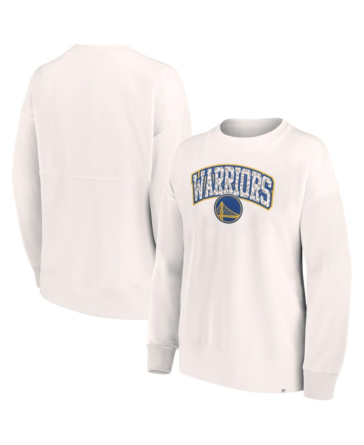 Womens Fanatics White Golden State Warriors Tonal Leopard Pullover Sweatshirt product image