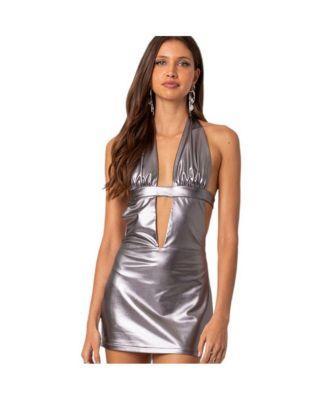 Womens Metallic cut out open back mini dress product image