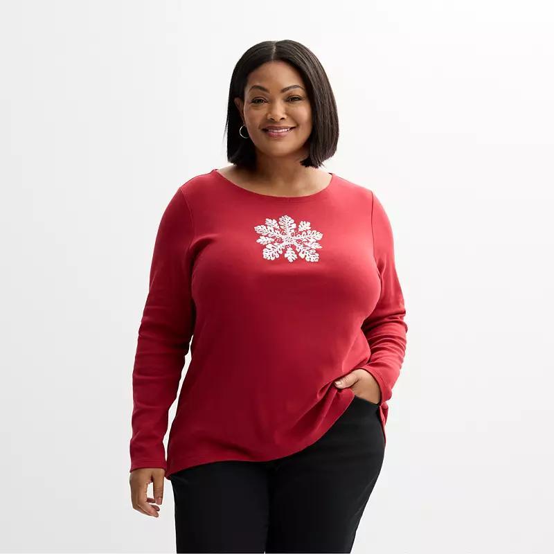 Plus Size Croft & Barrow Holiday Tee, Womens Product Image