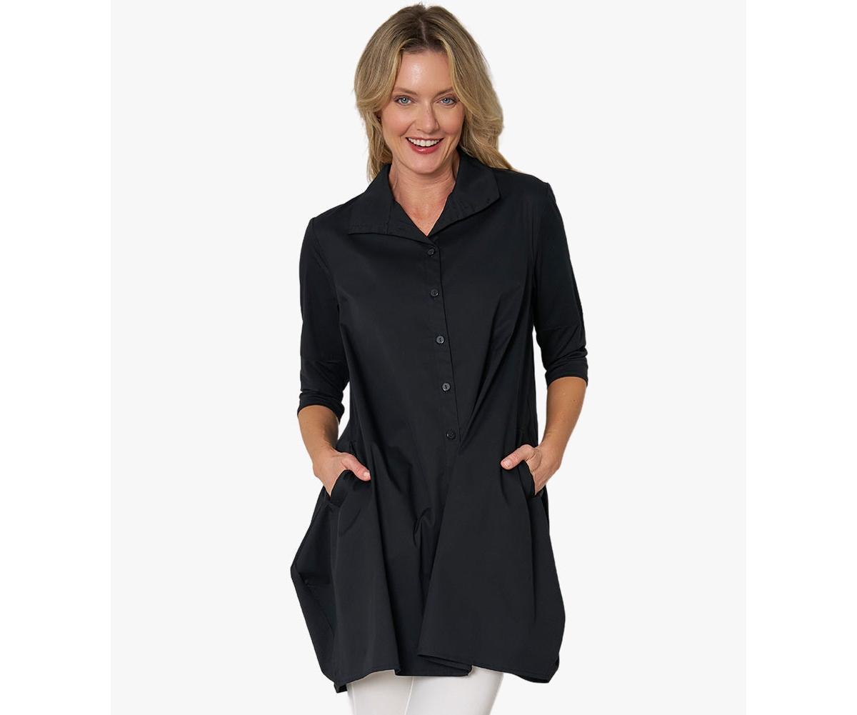 Stella Carakasi Womens 3/4 Sleeve Button-Front Cotton Poplin Shirt Top Tiburon Tunic Icon Product Image