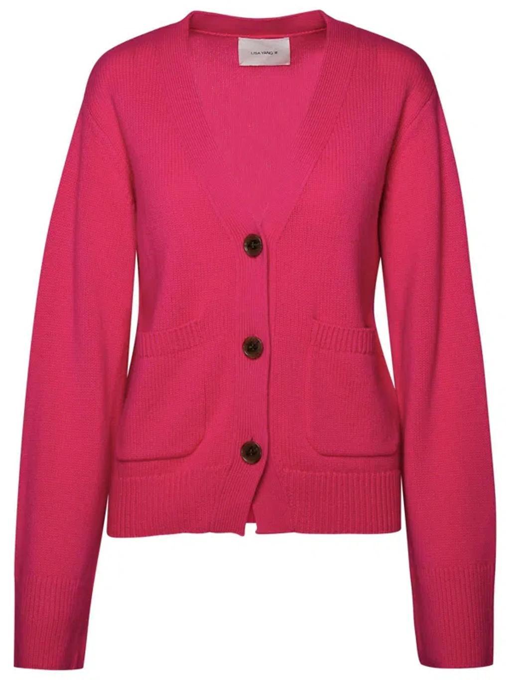 LISA YANG 'danni' Cashmere Fuchsia Cardigan Product Image