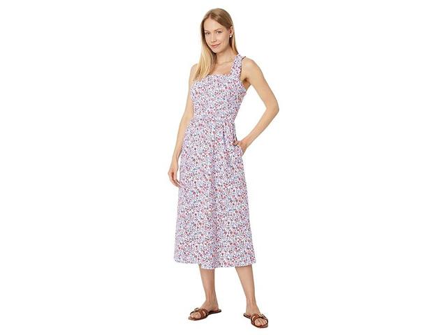 Tommy Hilfiger Womens Smocked Floral-Print Cotton Midi Dress - Brtwht Product Image