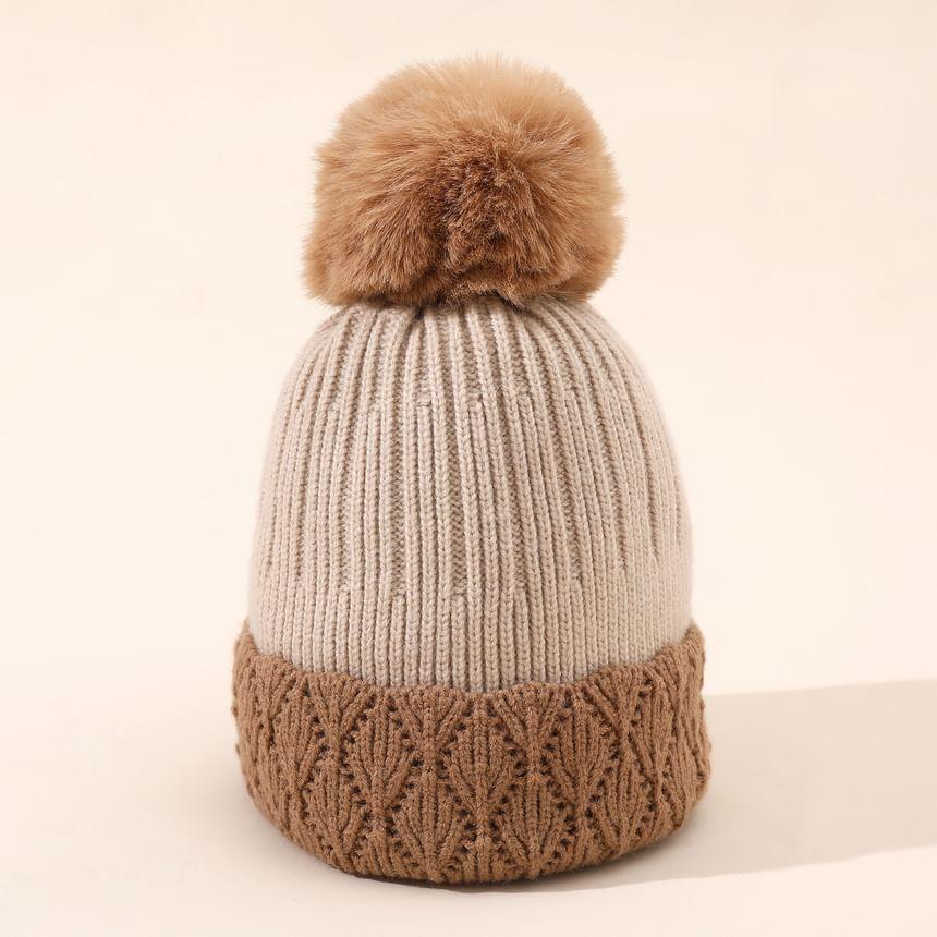 Two Tone Pom Pom Knit Beanie Product Image