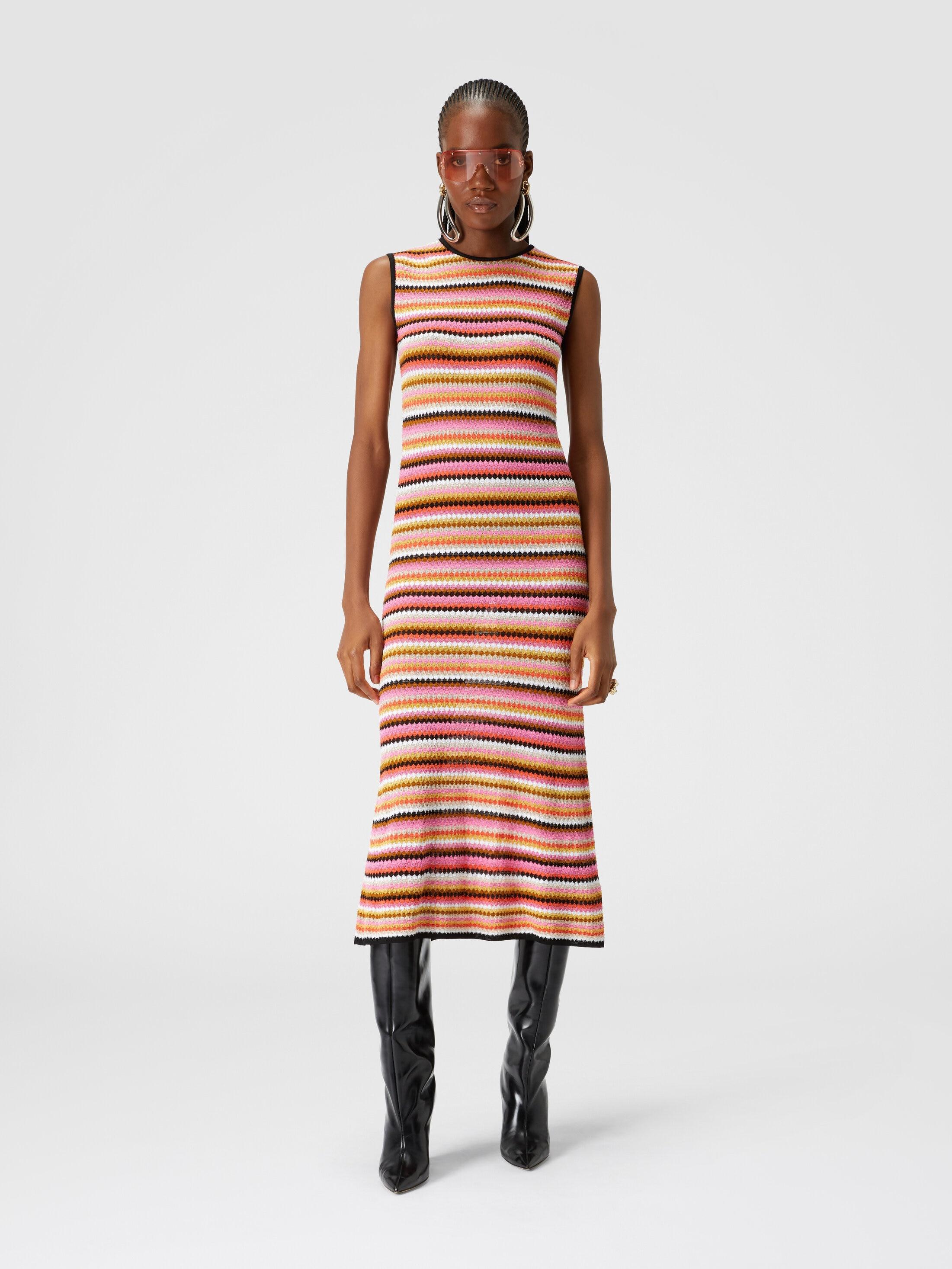 Sleeveless midi dress in striped wool and viscose Product Image