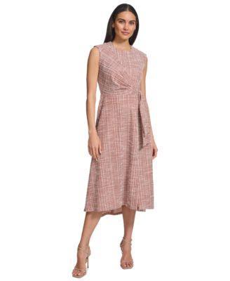 Calvin Klein Womens Jewel-Neck Sleeveless Tweed Dress Product Image