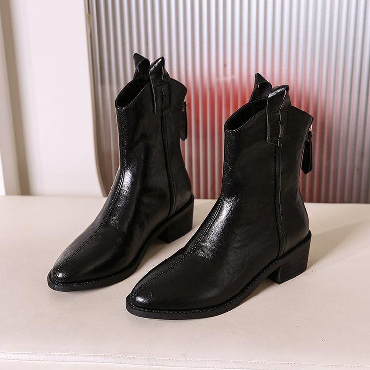 Block Heel Plain Zip Short Boots Product Image