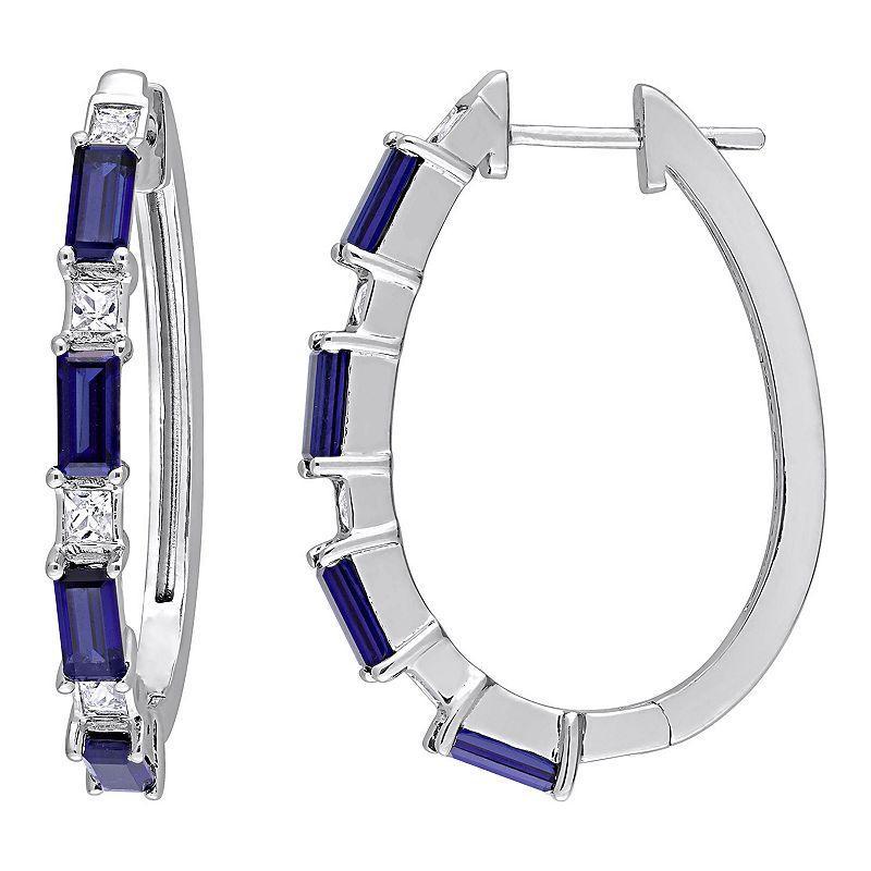 Stella Grace Sterling Silver Lab-Created Blue & White Sapphire Oval Hoop Earrings, Womens Product Image