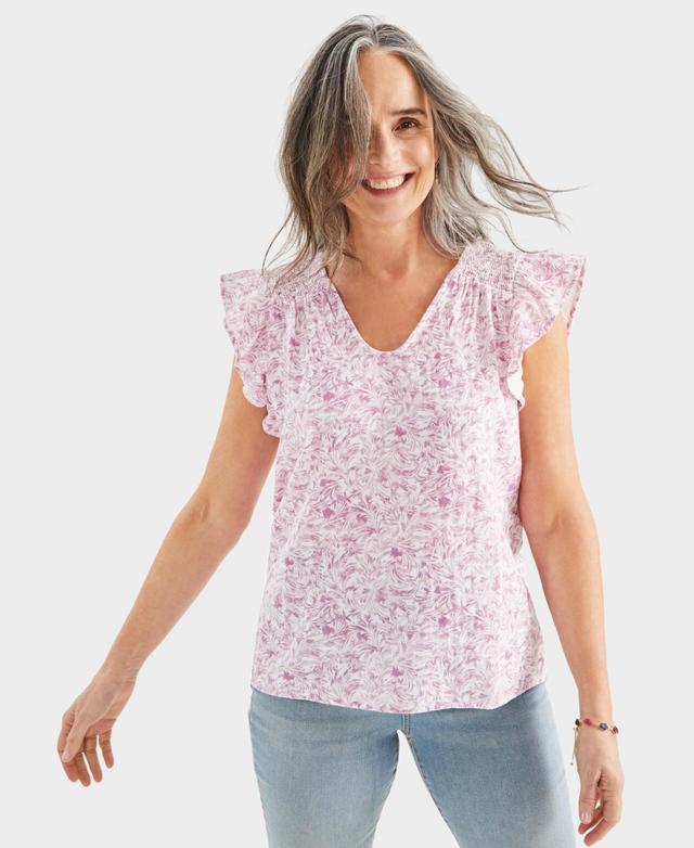 Petite Wind Leaf Flutter-Sleeve Top, Created for Macy's Product Image