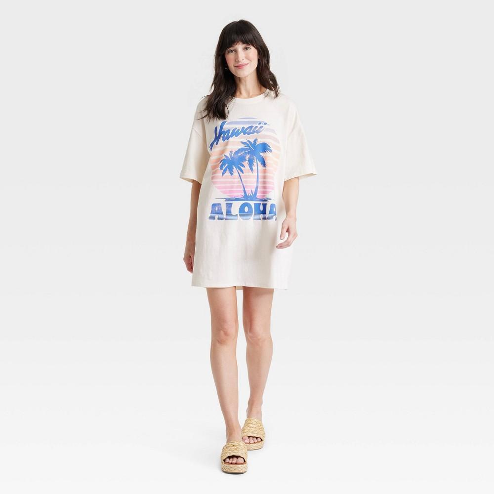 Womens Hawaii Aloha Short Sleeve Graphic T-Shirt Dress - Off-White Product Image