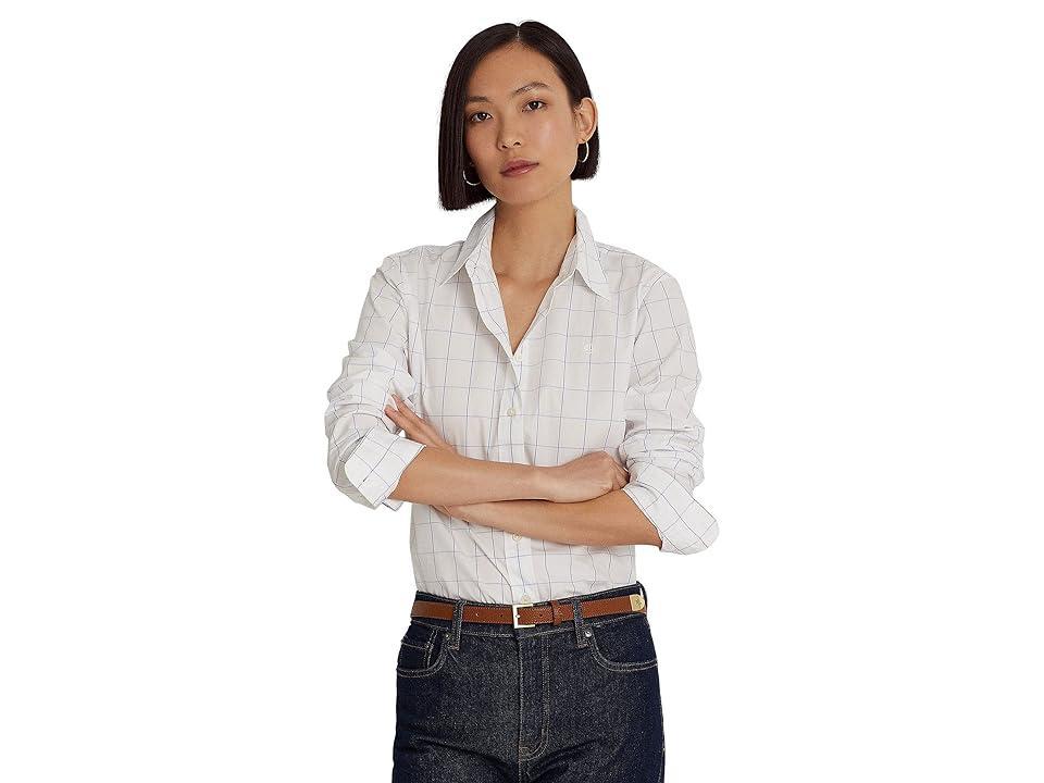 Lauren Ralph Lauren Petite Windowpane Cotton Broadcloth Shirt (White Women's Clothing product image