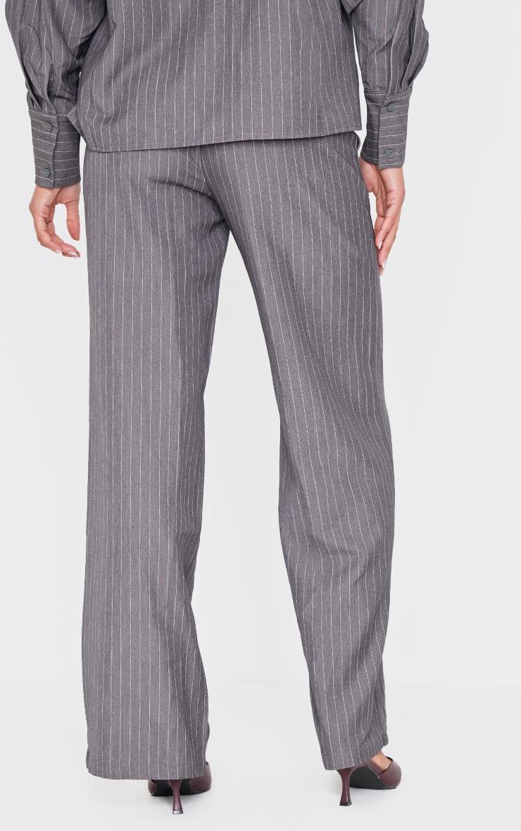 Grey Woven Pinstripe Detail Wide Leg Pants Product Image