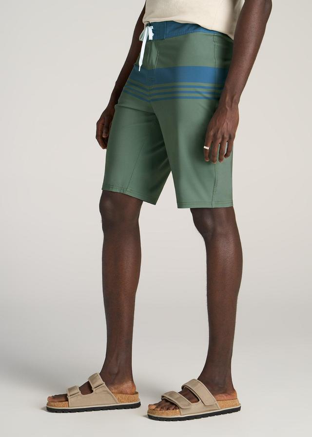 Tall Board Shorts for Men in Olive & Navy Stripe Product Image