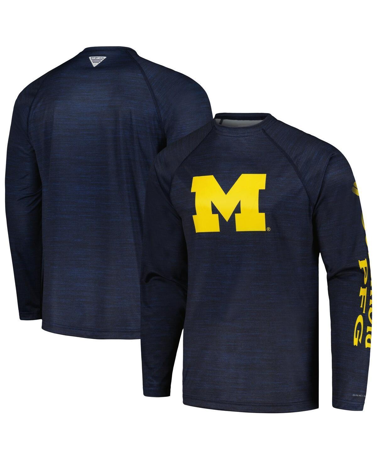 Columbia Mens Collegiate PFG Terminal Tackle Heather Long Sleeve Shirt - Michigan- Product Image