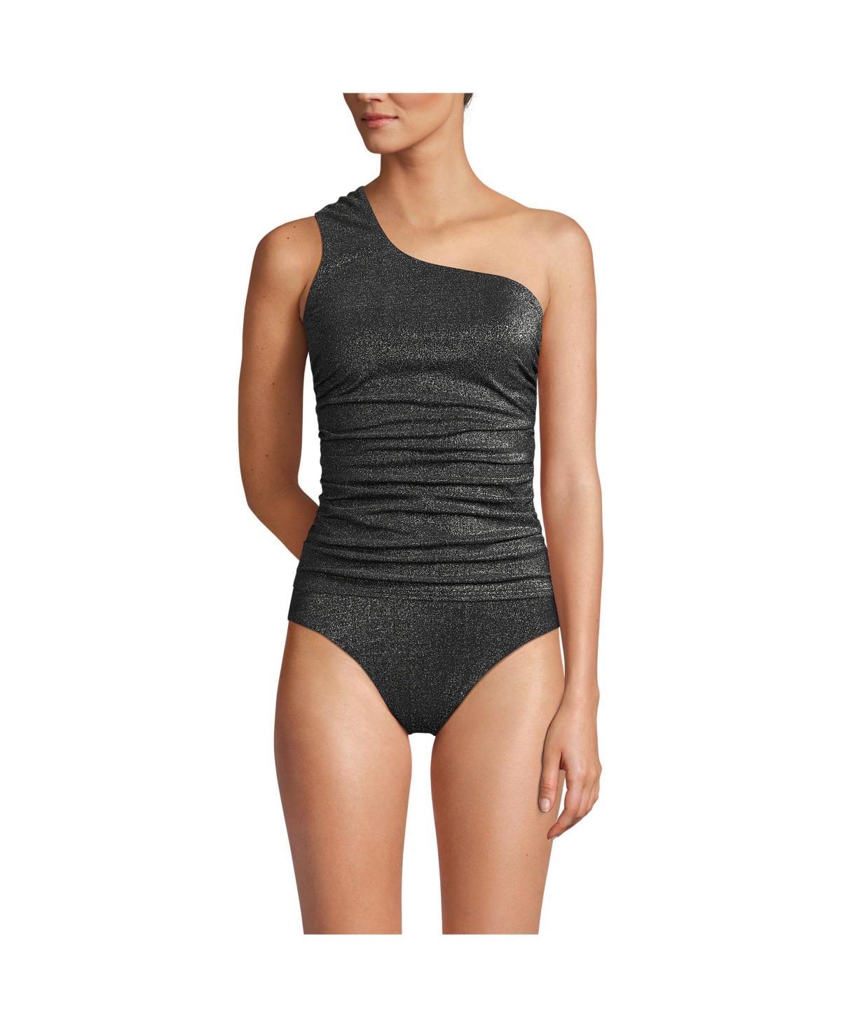 Lands End Womens Chlorine Resistant Shine Shirred One Shoulder Tankini Swimsuit Top Product Image