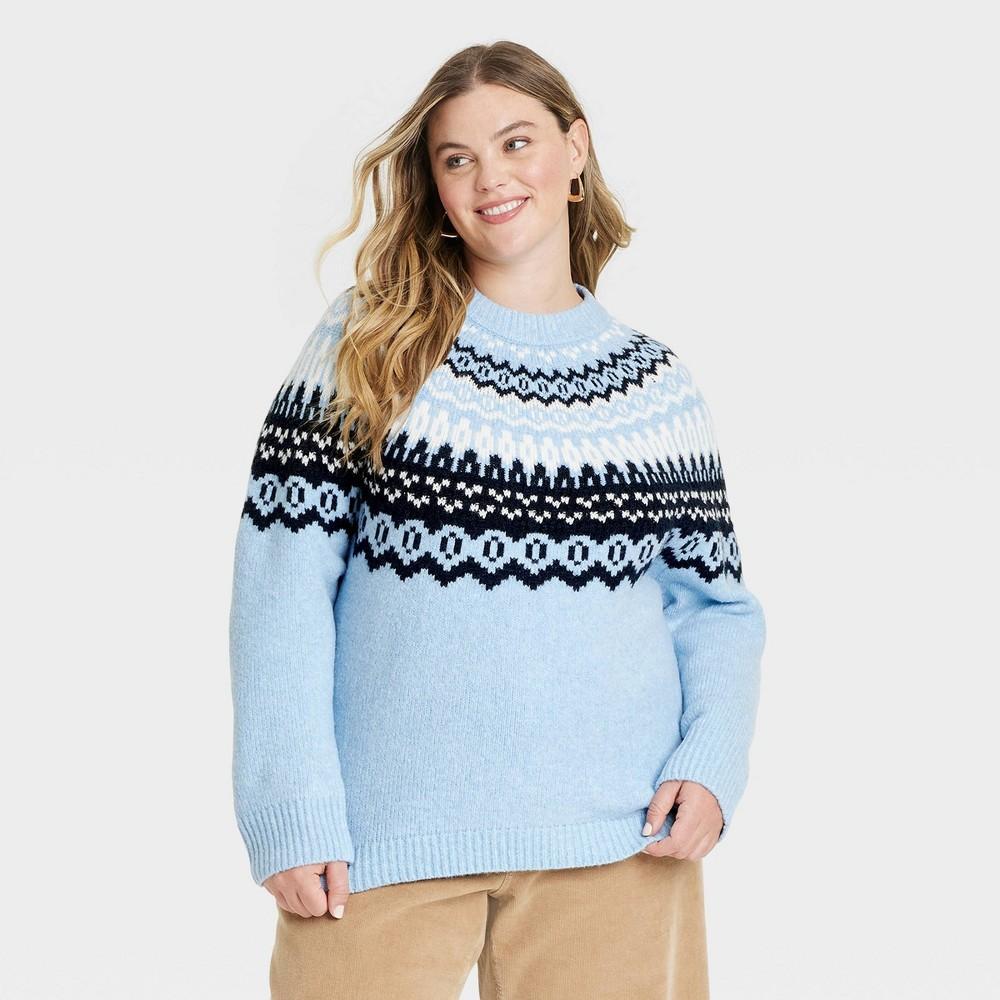 Womens Crewneck Pullover Sweater - Universal Thread Blue Fairisle 3X Product Image