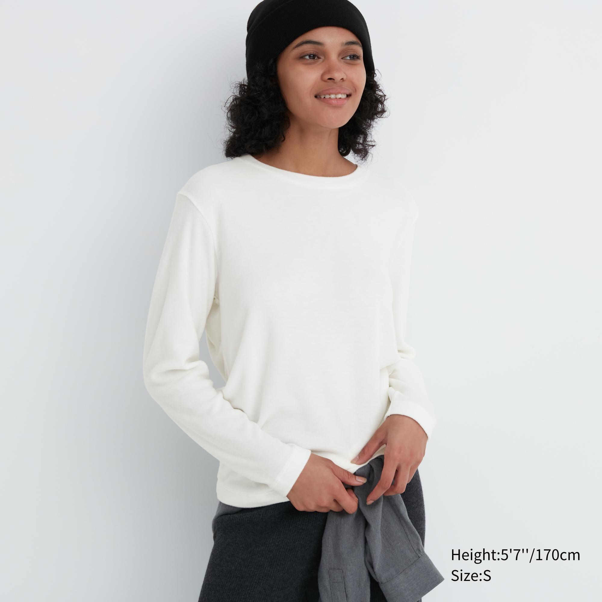 Womens Heattech Fleece Crew Neck Long-Sleeve T-Shirt Off White Medium UNIQLO US Product Image