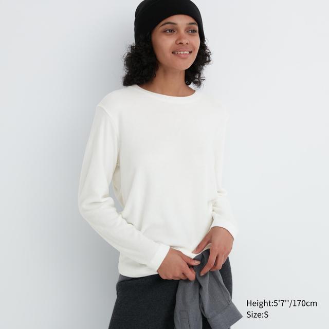 Womens Heattech Fleece Crew Neck Long-Sleeve T-Shirt Off White 2XS UNIQLO US Product Image