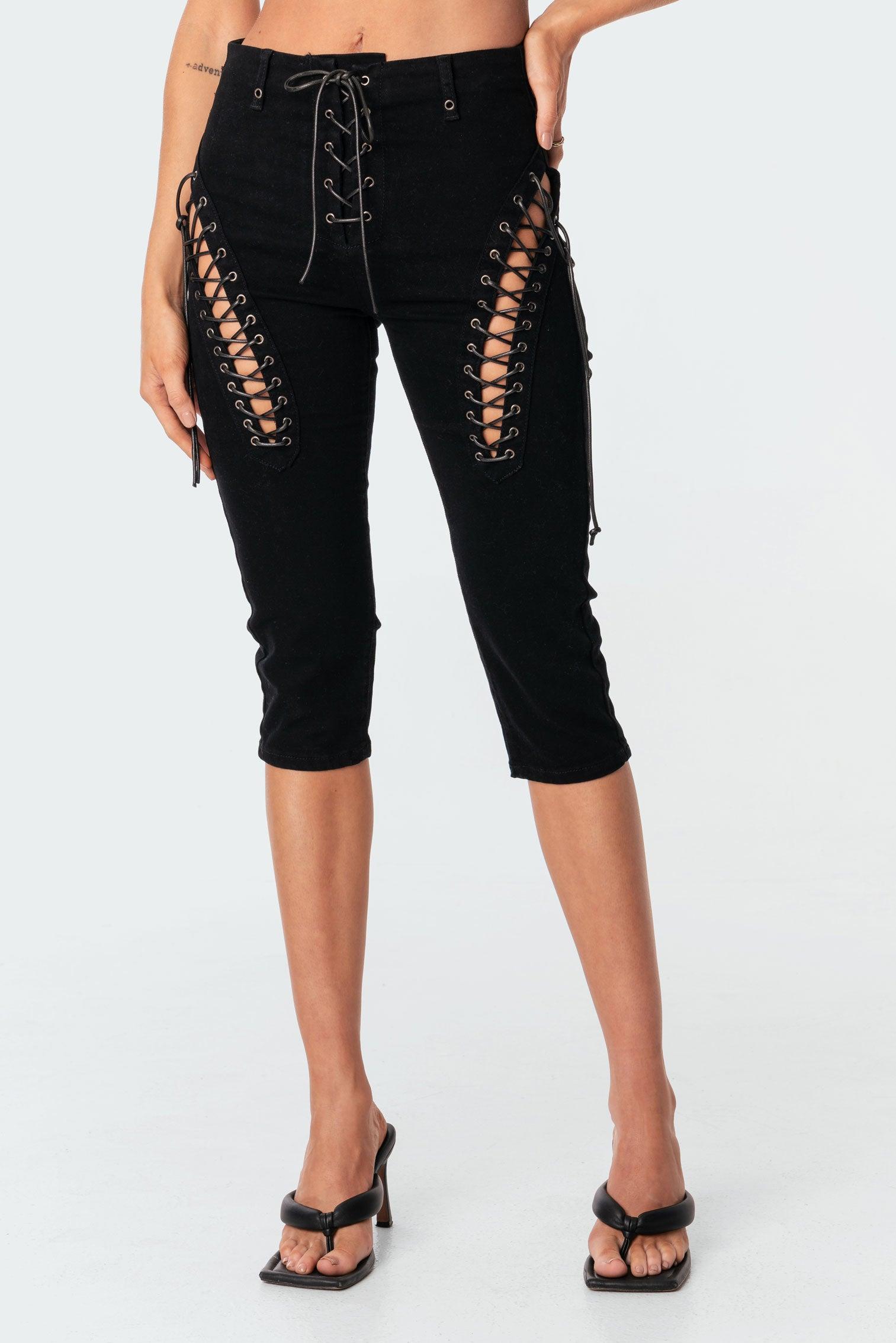 Alexiss Lace-Up Capri Jeans Product Image