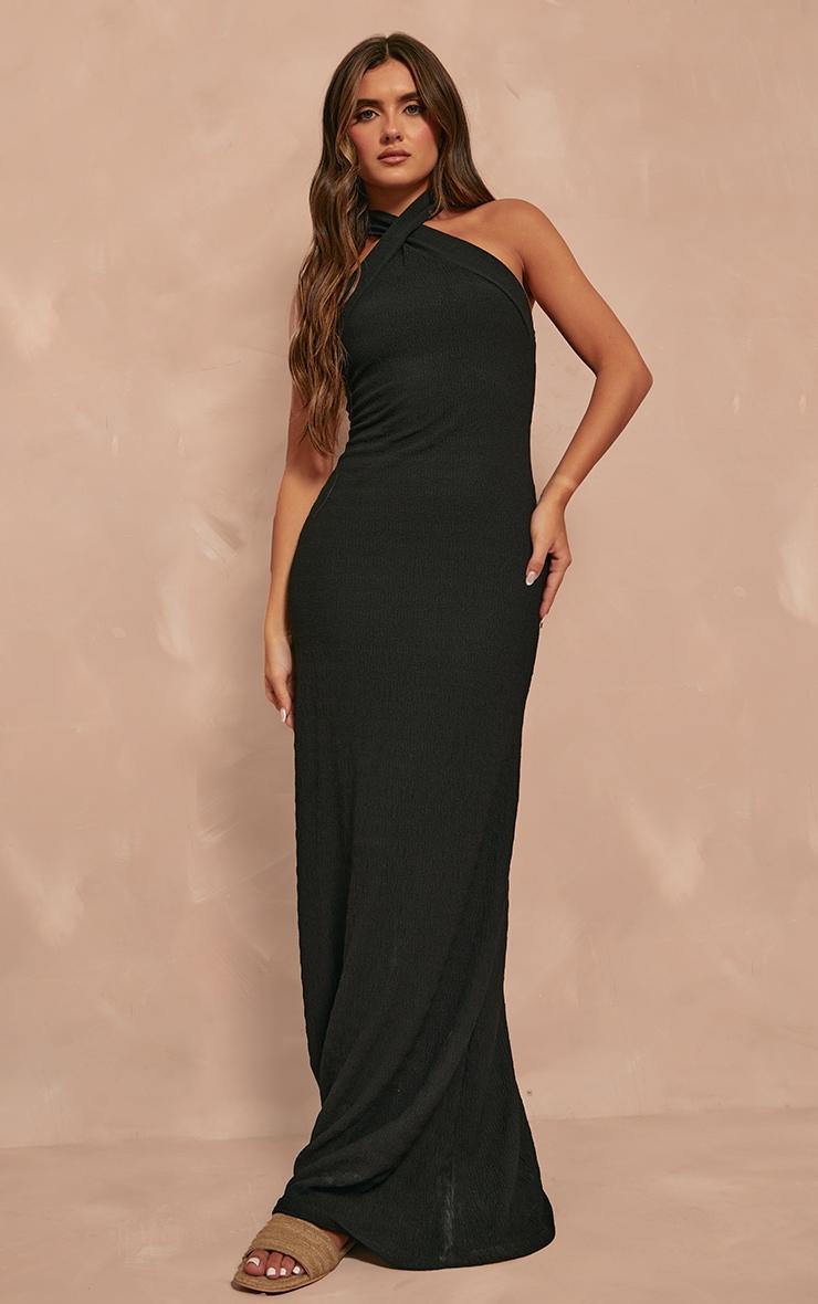 Black Halterneck Textured Maxi Dress Product Image