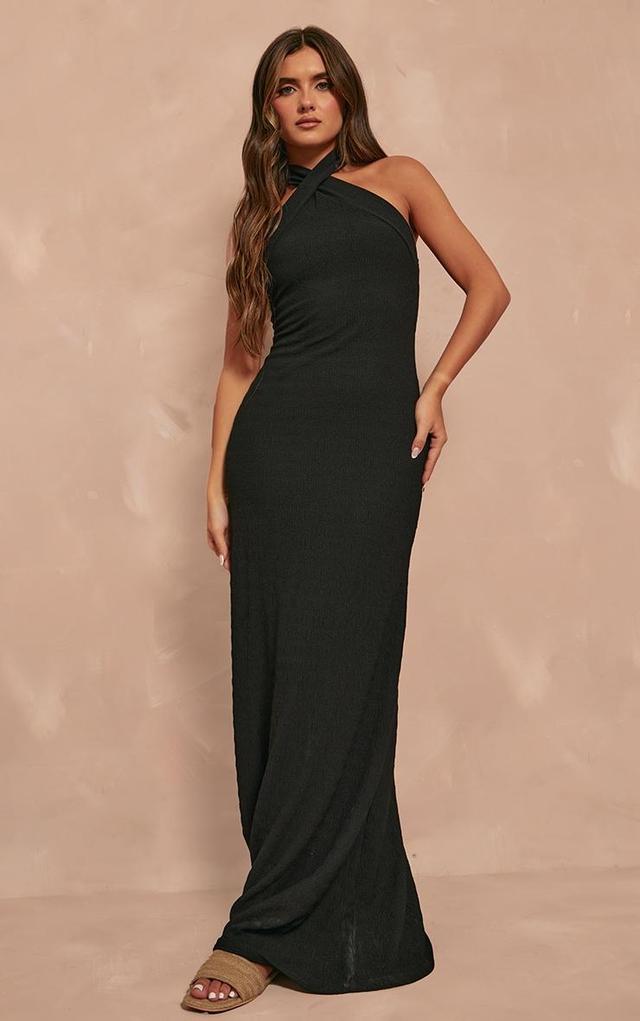 Black Halterneck Textured Maxi Dress Product Image