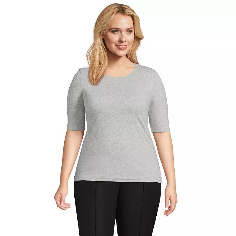 Petite Lands End Lightweight Cotton Modal Elbow Sleeve Crew Neck Tee, Womens Product Image