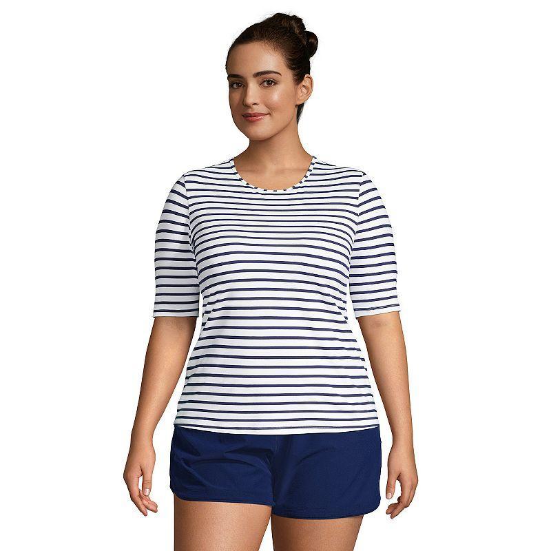 Womens Lands End UPF 50 Elbow-Sleeve Rash Guard Swim Tee Product Image