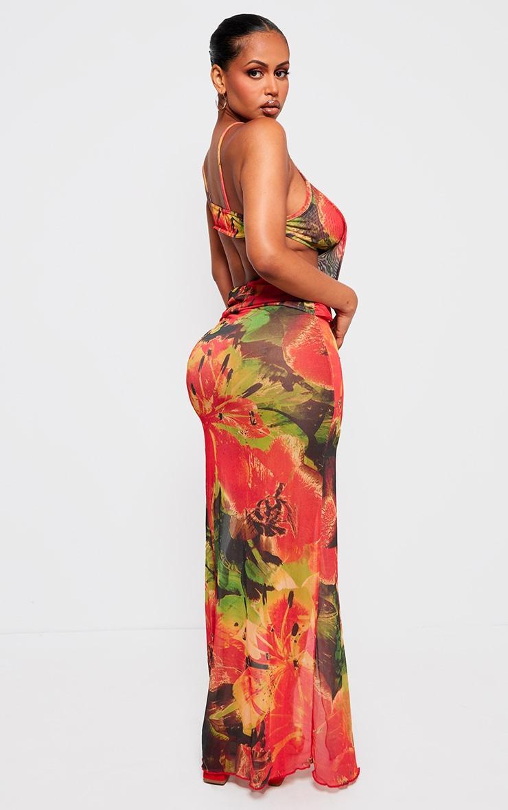 Shape Multi Printed Mesh Knot Cut Out Maxi Dress Product Image