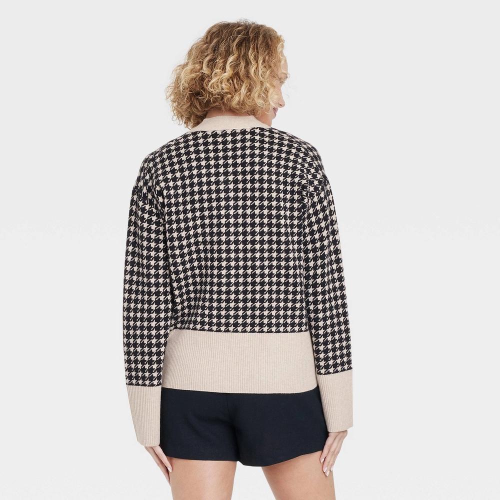 Women's Cozy Knit Everyday Cardigan - A New Day™ Taupe/Black Houndstooth S Product Image