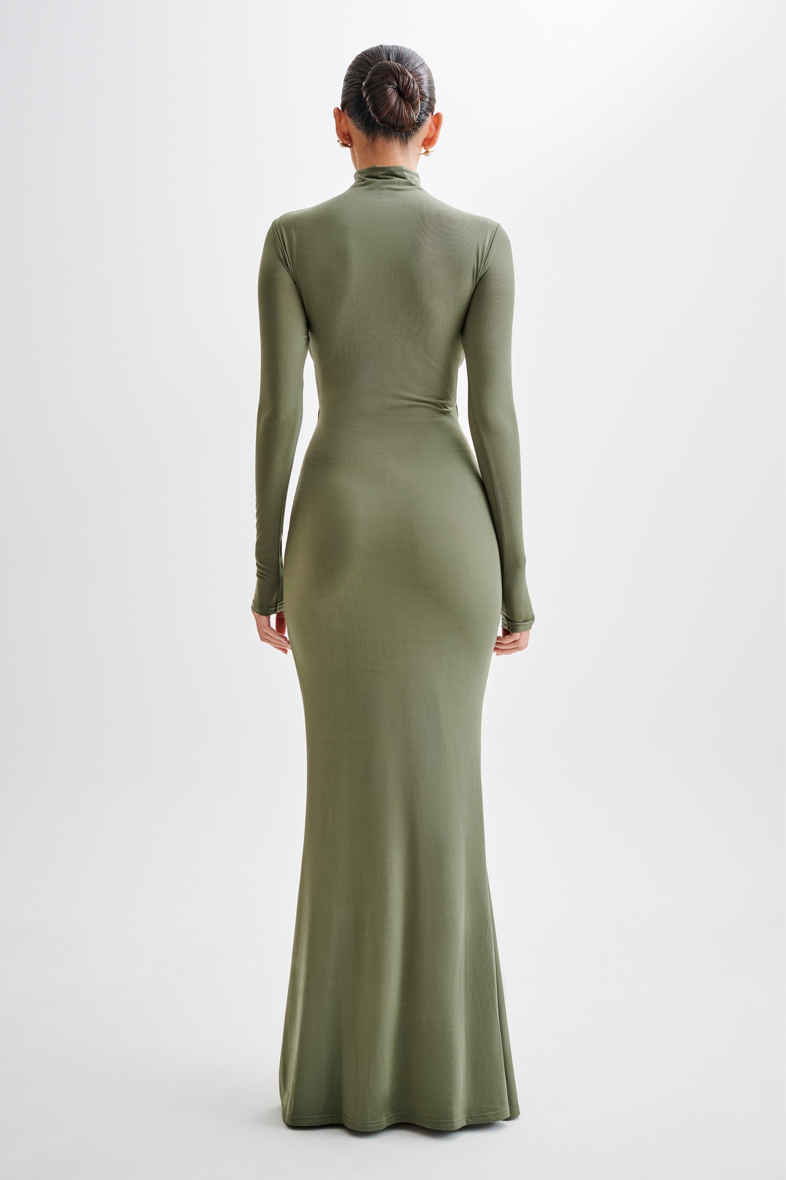 Pia Slinky Long Sleeve Cutout Maxi Dress - Military Olive Product Image